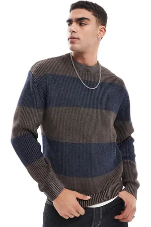 Pull&Bear Stripe knitted jumper in khaki