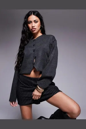 ASOS Structured long sleeve cropped cardigan top in charcoal