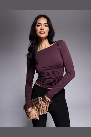 Tala 365 ruched long sleeve open back top in wine