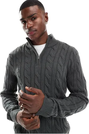 New Look Slim cable 1/4 zip jumper in dark