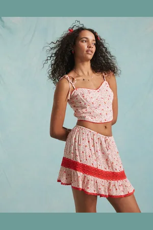 Miss Selfridge Tie strap corset top co ord in strawberry print