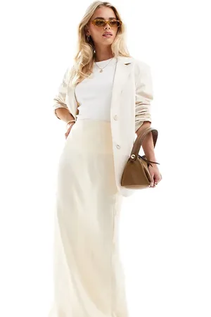 Stradivarius Petite satin maxi skirt in oyster