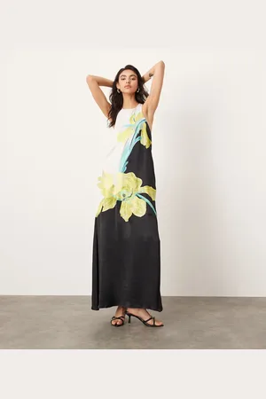 ASOS Floral embroidered colourblock racer neck maxi dress in