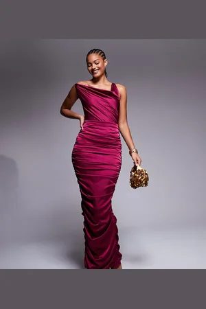 Jaded Rose Ruched backless maxi dress in burgundy