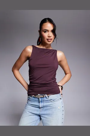 Tala 365 ruched boat neck top in wine