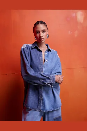 ASOS Premium denim shirt in colour block