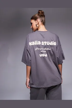 Kaiia Studio bubble logo back print oversized t-shirt co-ord in dark and yellow