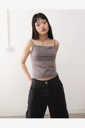 Weekday Micha cami top with open back in mole