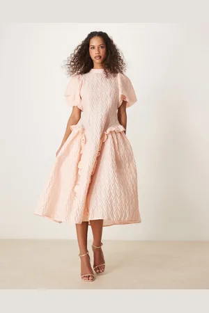 Sister Jane Dream drop hem jacquard midi dress in light