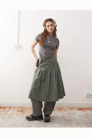 Reclaimed Pleated midi kilt skirt in check