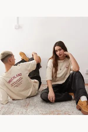 Timberland Oversized workwear logo t-shirt in beige - Exclusive to Asos