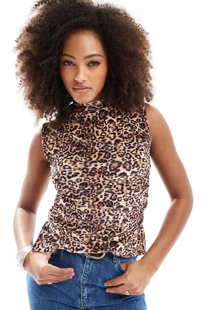 ASOS Velvet leopard print ruched side tank in