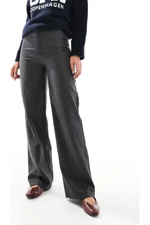 Pull&Bear Raw hem waistband straight leg trouser in pinstripe