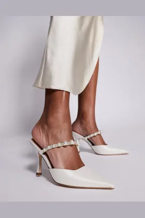 Steve Madden Brecki-1 pearl embellished pointed mules in ivory satin