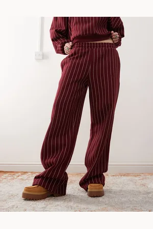 Reclaimed Wide leg jogger in burgundy stripe
