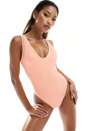 River Island Textured swimsuit in coral