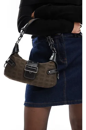 Pull&Bear Monogram buckle detail shoulder bag in