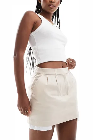 Miss Selfridge Cotton exposed pocket tailored mini skirt in stone