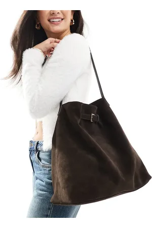 ASOS Suede buckle detail tote bag in chocolate