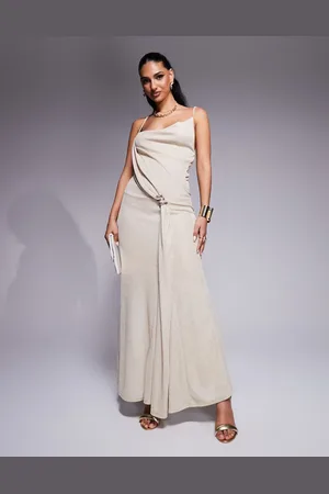 ASOS Asymmetric cowl neck chainmail maxi dress with full hem in