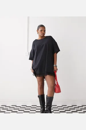 Noisy May Oversize t-shirt dress with lace trim in