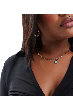 ASOS ASOS DESIGN Curve necklace with open link tbar design with semi precious style square pendant in tone
