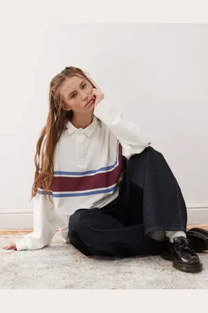 COLLUSION Logo stripe rugby top