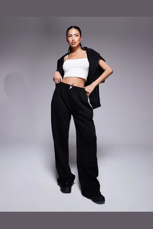 Kaiia Side stripe wide leg joggers co-ord in and white
