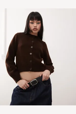Reclaimed Crew neck fitted cardigan in chocolate