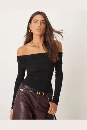 Miss Selfridge Long sleeve bardot bodysuit in