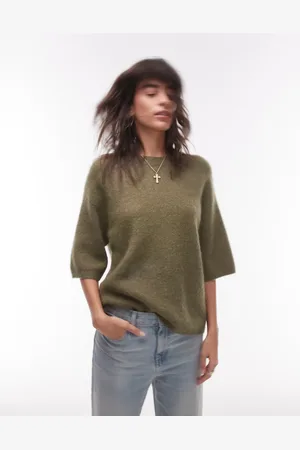 ARKET Alpaca and wool blend short sleeve sweater in khaki
