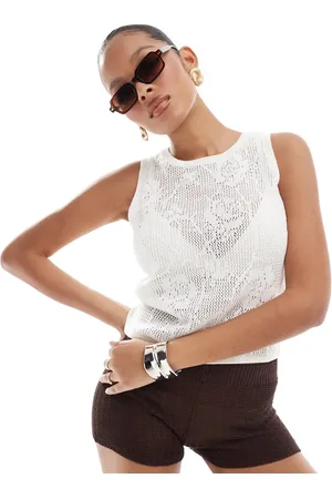 ASOS Sheer floral lace knit tank top in ivory