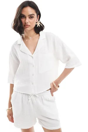 MANGO Cheesecloth short sleeve co-ord shirt in