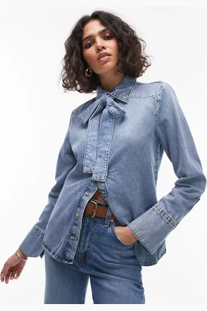MANGO Bow tie detail denim shirt in