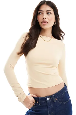 ASOS Slinky slash neck top in buttermilk