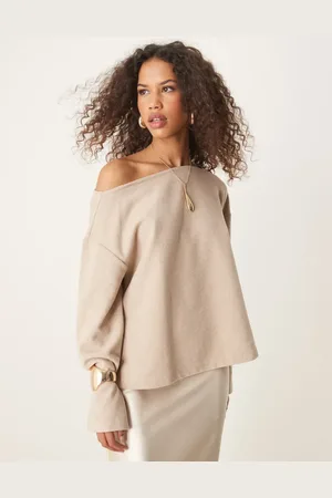 ASOS Off shoulder super soft oversized top in oat