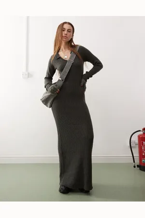 COLLUSION Collar knitted long sleeve dress