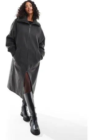 ASOS Knit collar longline coat in charcoal