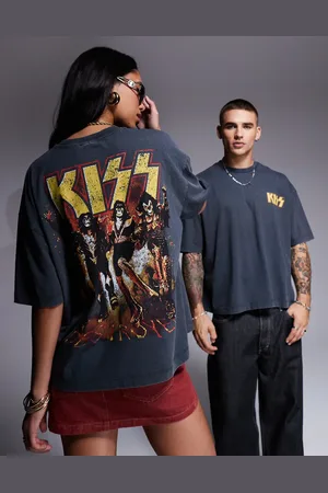 ASOS Unisex boxy oversized t-shirt with KISS prints in washed