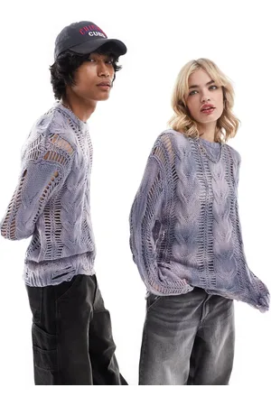 COLLUSION Unisex oversized bleached cable knit jumper in blue
