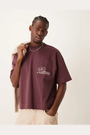 ASOS Boxy oversized t-shirt in premium heavyweight 300gsm burgundy with pocket print