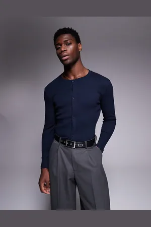 ASOS Muscle fit boxy button up long sleeve rib t-shirt in