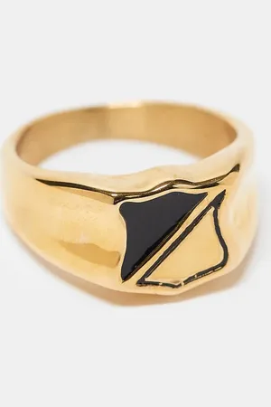ASOS Waterproof stainless steel signet ring with black enamel in tone
