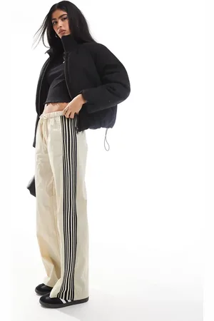 Pull&Bear Side stripe wide leg nylon jogger in sand