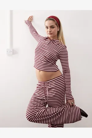 COLLUSION Fitted polo top in pink brown stripe