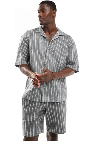 Pull&Bear Textured stripe shirt co-ord in grey