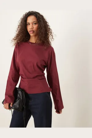 ASOS Corset waist long sleeve tee in burgundy