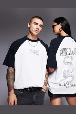 ASOS Unisex oversized raglan t-shirt with Nirvana prints in black and