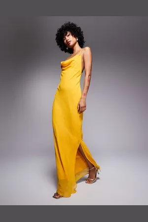 ASOS Bias strappy cross back maxi in mustard