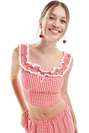 Miss Selfridge Gingham ruffle trim cami top co ord in